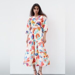 ZARA Floral Printed Poplin Dress